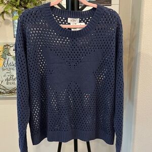Stylish Navy Knit Sweater with Butterfly Design